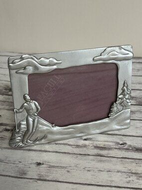 Vintage Pewter Skiing Winter Nature Silver Frame 4x6”Seagull Vintage Tabletop